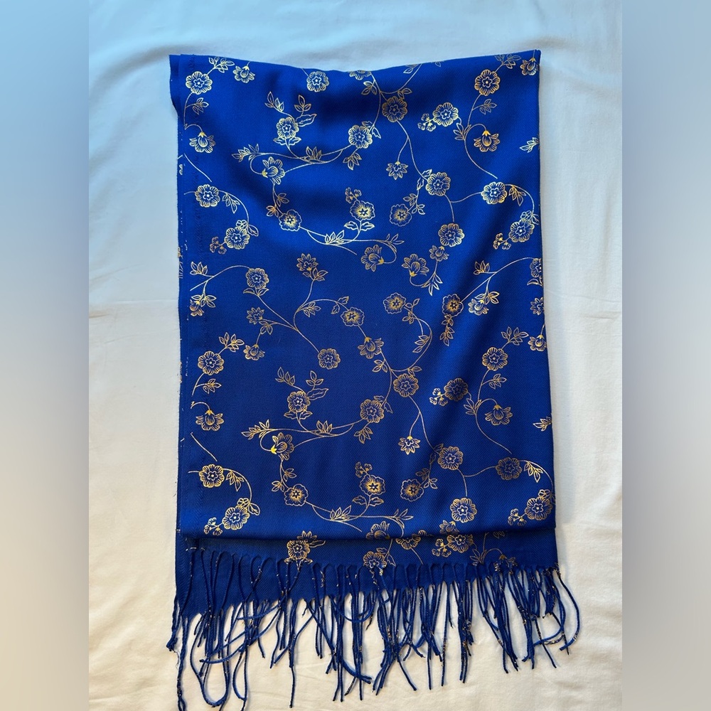 Pashmina Scarf made in Turkey, Blue and Gold